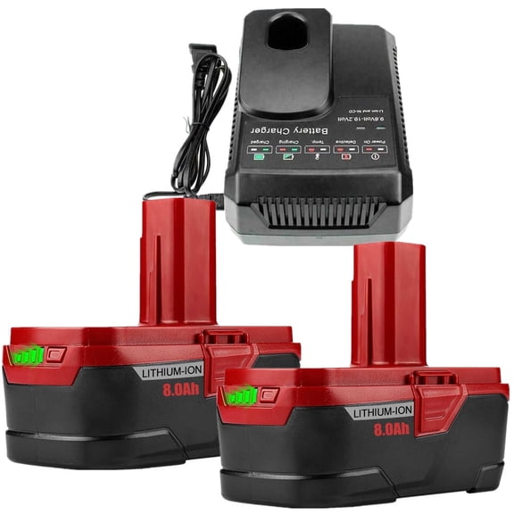 2Pack 8.0Ah C3 Lithium Battery Replace for Craftsman 19.2 Volt Battery   19.2V Charger for XCP 130279005 1323903 130211004