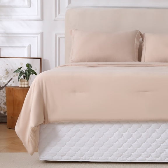Queen Size White Bed Skirt with 14-Inch Drop, Easy Fit Wrap-Around Cover for Bed, Wrinkle-Free and Fade-Resistant Box Spring Cover.(White Seashells, Queen)