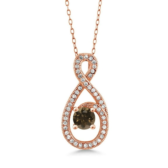 Gem Stone King 1.10 Ct Round Brown Smoky Quartz 18K Rose Gold Plated Silver Pendant with Chain