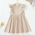 thumbnail image 6 of FLMEI Kids Toddler Girls Dresses Cotton Dress Solid Color Linen Ruffle Sleeveless 2-6Years Baby Casual Party Dresses, 6 of 8