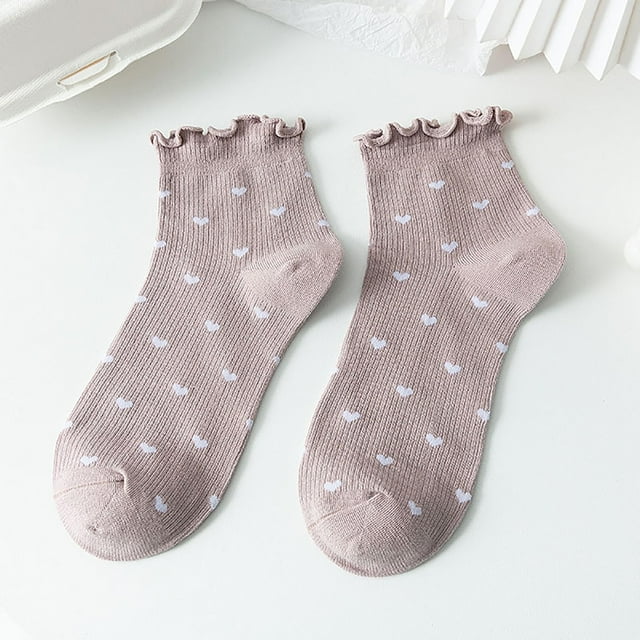 Stockings Casual Sailor Socks With Lace Trim Heart Pattern Lightweight Comfort for Everyday Wear on Spring and Fall