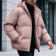 thumbnail image 5 of Men's Thick Puffer Jacket Solid Color Warm Hooded Winter Coat Stand Collar Zip Up Padded Outerwear for Daily, 5 of 7