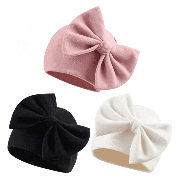 OQRKI Newborn Baby Girl Hat Cotton Baby Bow Beanie Preemie Hats Spring Infant Hats for Girls 0-12 Months Cotton Baby Bow Beanie Newborn Baby Girl