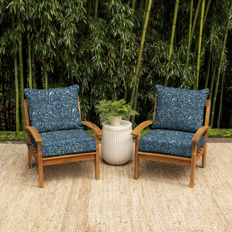 Arden Selections earthFIBER Outdoor Deep Seat Cushion Set 24 x 24 Water repellent Fade Resistant Deep Seat Bottom and Back Cushion for Chair Sofa 24 x 24 Sapphire Blue Ridge Paisley Walmart