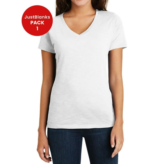 JustBlanks Ladies Super Slub V Neck 100 Ring Spun Combed Cotton T Shirt