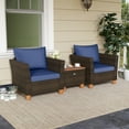 thumbnail image 1 of Gymax 3 PCS Patio PE Wicker Furniture Set Outdoor Conversation Bistro Set w/ Cushions Navy, 1 of 10