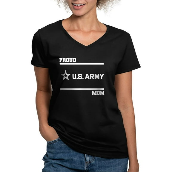 CafePress - Proud Army Mom White T Shirt - Women's V-Neck Dark T-Shirt