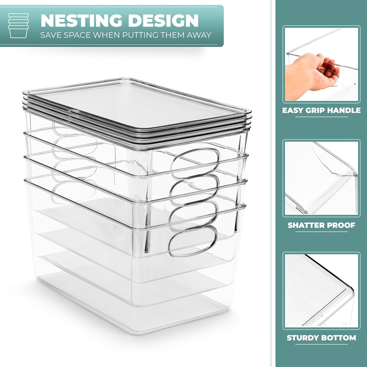 Sorbus Clear Storage Bins - Multi-Purpose Organizers for Kitchen, Pantry, Fridge, and Cabinet (Large, 2 Pack)