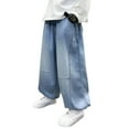 thumbnail image 2 of LRen Boys Wide Leg Jeans Size 14-16 High Waisted Vintage Straight Leg Loose Denim Pants Boy Casual Baggy Fashion Trousers Streetwear with Pockets,Blue,14-15 Years, 2 of 6