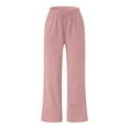 thumbnail image 4 of Lolmot Linen Pants Women Wide Leg Pants Casual Elastic Waist Drawstring Lounge Palazzo Loose Lightweight Trousers with Pockets, 4 of 5