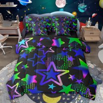 Feelyou Purple Stars Twin Bedding Sets 7-Piece, Neon Gradient Love Heart Bedding Comforter Set, Teens Kids Boys Girls Reversible Sheet Sets, Super Cozy Room Decor