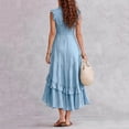 thumbnail image 6 of LNWUY Women's Summer V Neck Boho Maxi Dress Cap Sleeve Button Down Ruffle Layered Wedding Guest Flowy Long Dresses Blue L, 6 of 8