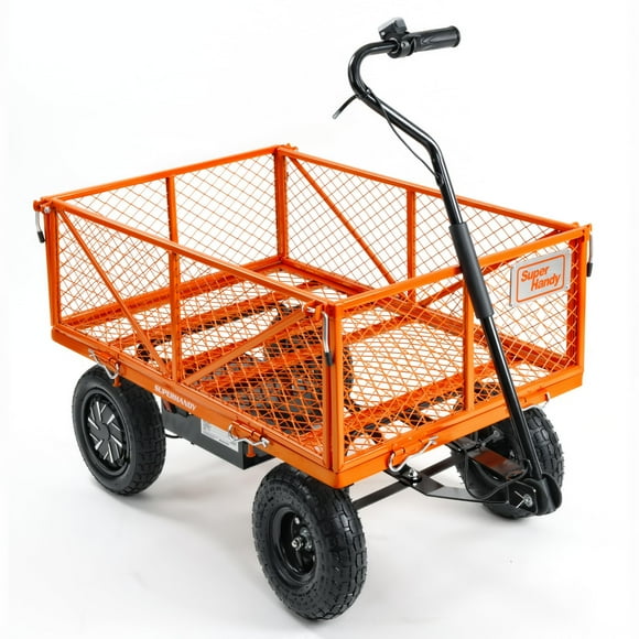 SuperHandy Electric-Assist Garden Cart - 5.7 Cubic Ft Utility Wagon, 440lbs Load, All-Terrain 10in Wheels, Anti-Rust Steel Frame, Convertible Flatbed Design