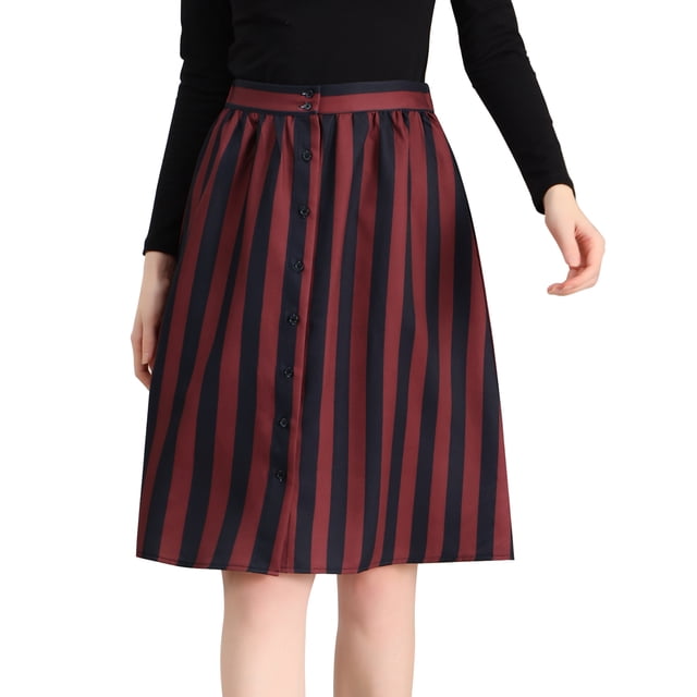Allegra K Falda Mujer Midi A Rayas Con Botones Y Elástica, dos colores Negro rojo XS