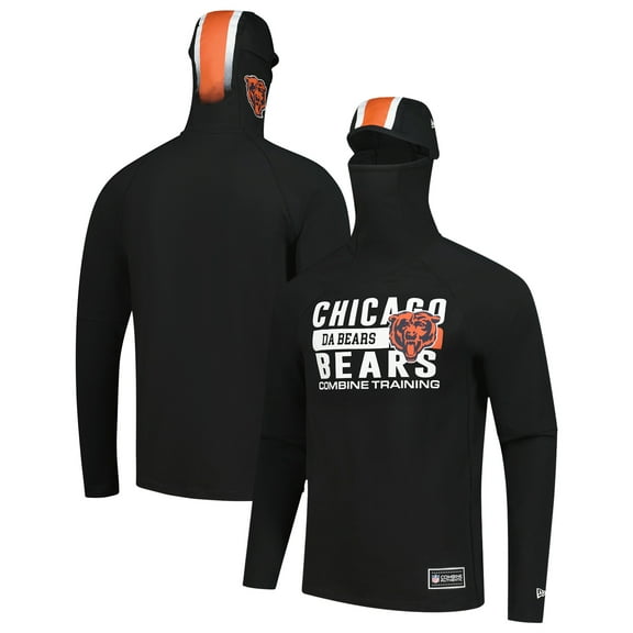 Men's New Era Black Chicago Bears Functional Fandom Balaclava Helmet Stripe Tri-Blend Hoodie