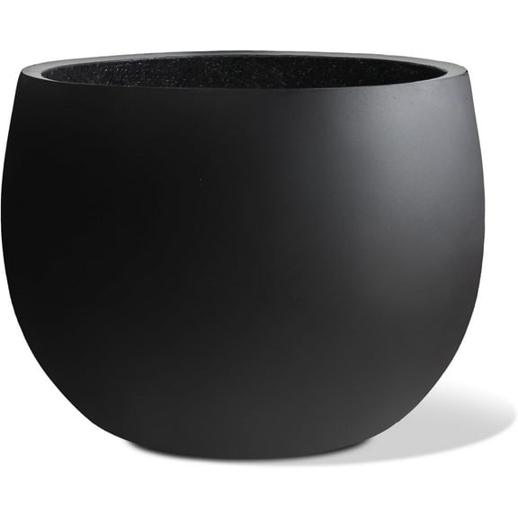 Heyzier Concrete Ball Planter Outdoor Indoor, Large Cement Plant Pots for Trees Flowers (Black, 16 inch)