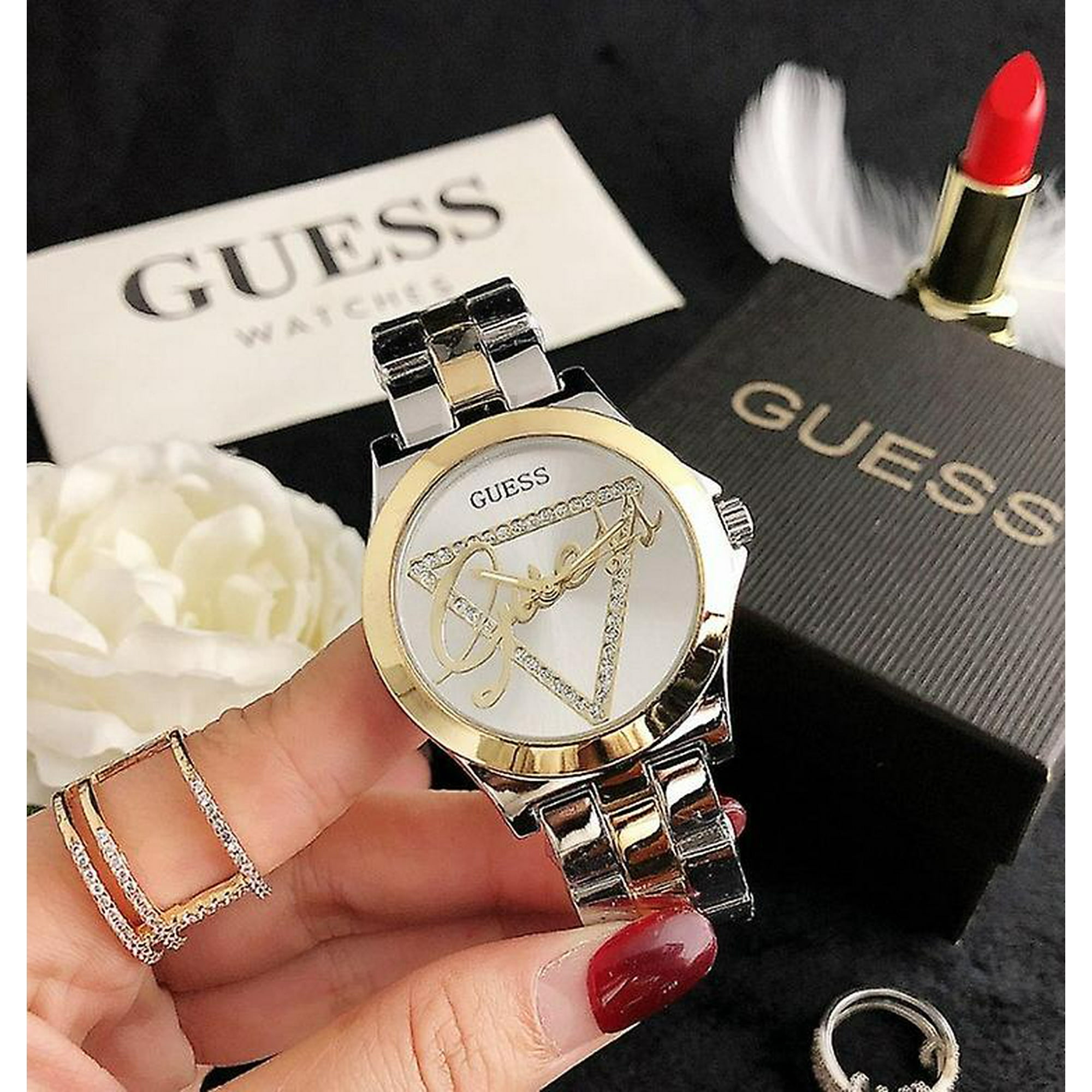 Subolong Guess Triangle Type Letter Quartz Ladies Steel Band Watch