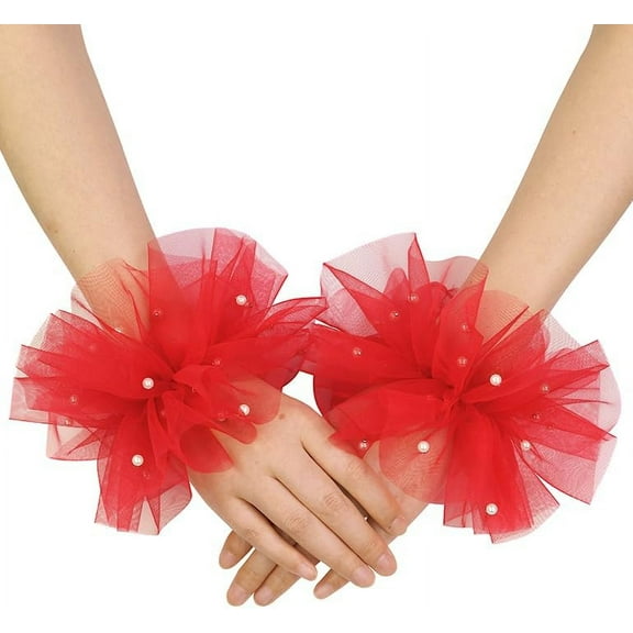 YooGuoGuo Short Lace Fingerless Gloves White Pearl Tulle Wedding Gloves for Women Hallowmas Party Costume Accessory