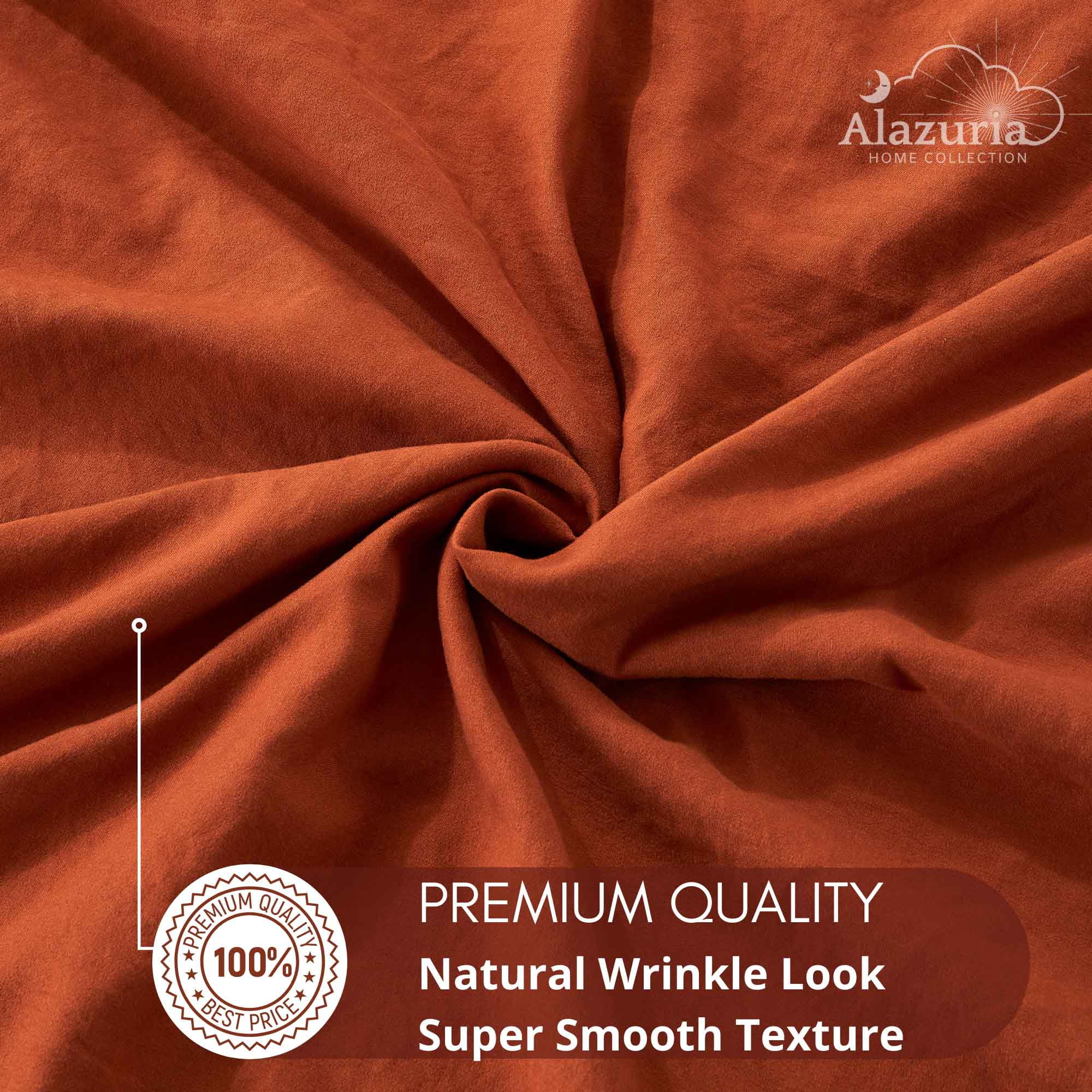 Alazuria Duvet Cover Set Soft Wrinkled Microfiber with zipper and 4 corner ties Clay Terracotta color Queen size ( 90" x 90" )