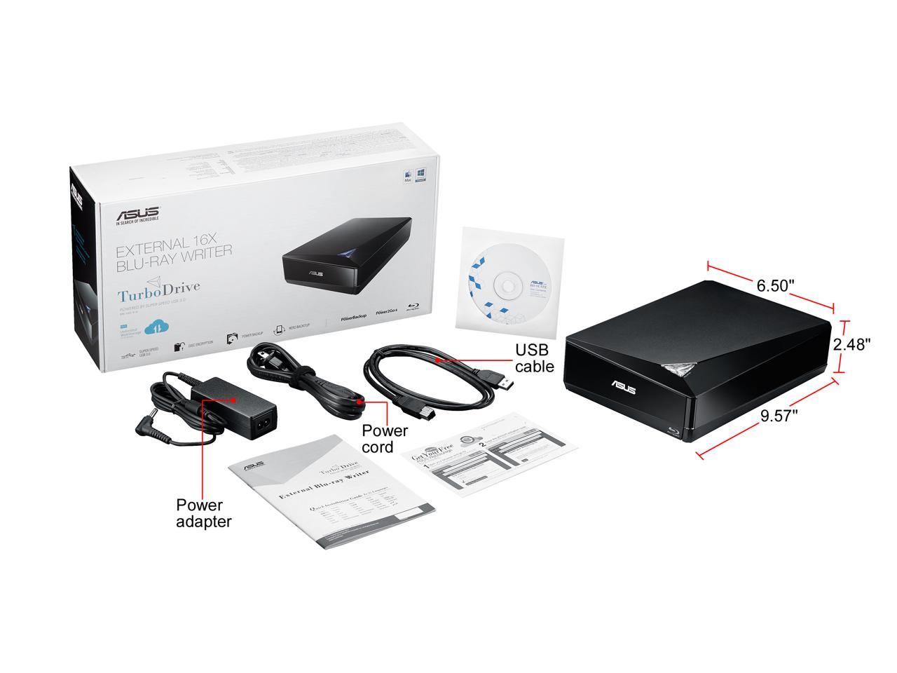 ASUS USB 2.0 / USB 3.0 External 16X Blu-Ray Re-writer MacOS Compatible Model BW-16D1X-U LITE/BLK /G /AS
