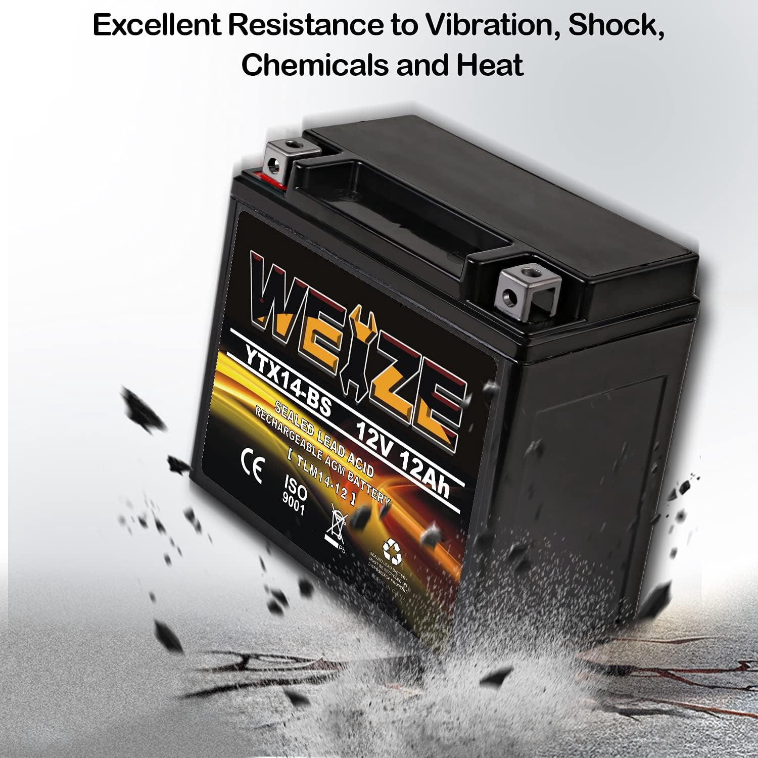 YTX14 BS ATV Battery High Performance - Maintenance Free - Sealed AGM YTX14-BS Motorcycle Battery compatible with Honda Suzuki Kawasaki Yamaha scooter snowmobile