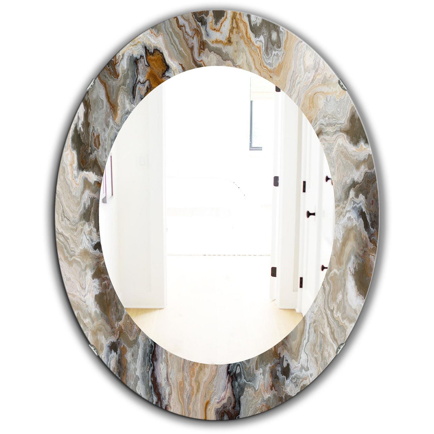 Designart 'Onyx Detail Composition' Mid-Century Mirror - Oval or Round Wall Mirror - 24x36