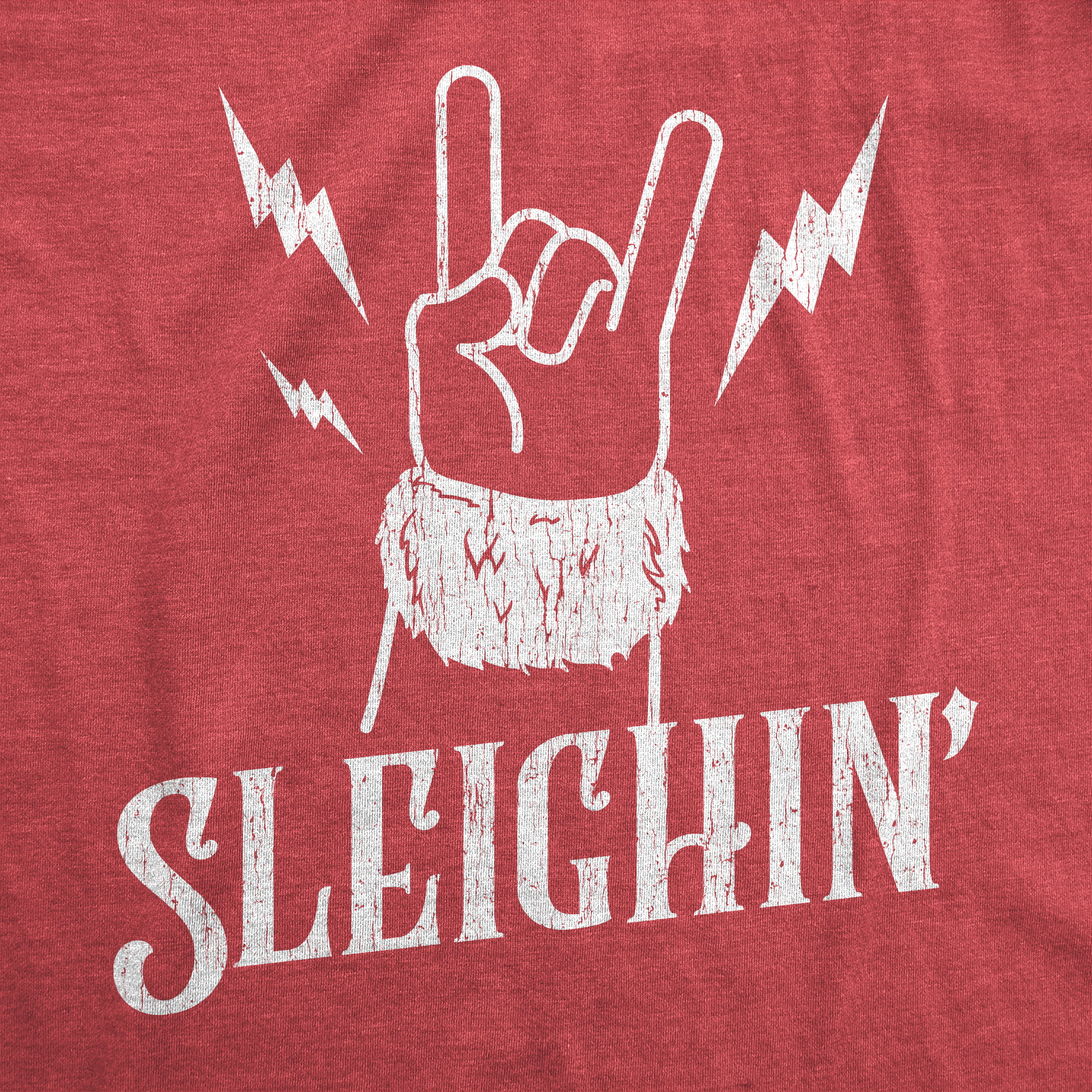 Mens Sleighin Tshirt Funny Santa Claus Christmas Rock And Roll Metal  Fingers Graphic Tee (Heather Red) - S Graphic Tees