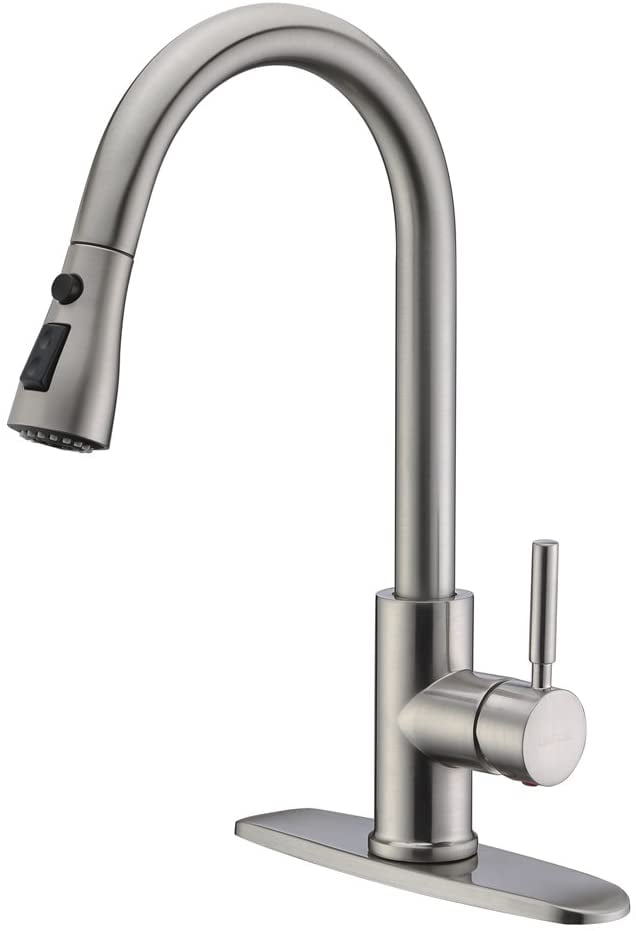 Wewe Single Handle High Arc Brushed Nickel Pull Out Kitchen Faucet Single Level Stainless Steel Kitchen Sink Faucets With Pull Down Sprayer Walmart Com