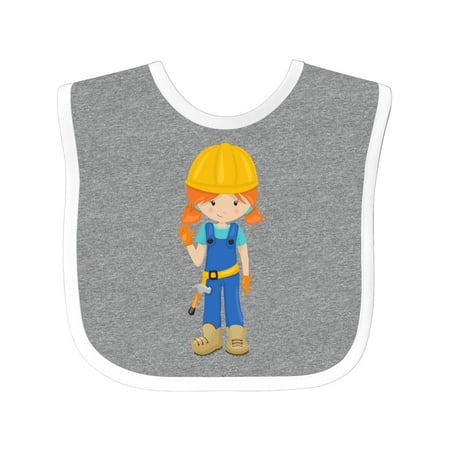 

Inktastic Construction Girl Orange Hair Cute Girl Hammer Gift Baby Girl Bib