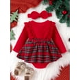 thumbnail image 3 of Wassery Baby Girl Christmas Outfits Clothes 3M 6M 9M 12M Infant  Long Sleeve Plaid Skirt Romper Headband Set 2Pcs Christmas Holiday-themed Clothing for Newborn Girl, 3 of 9