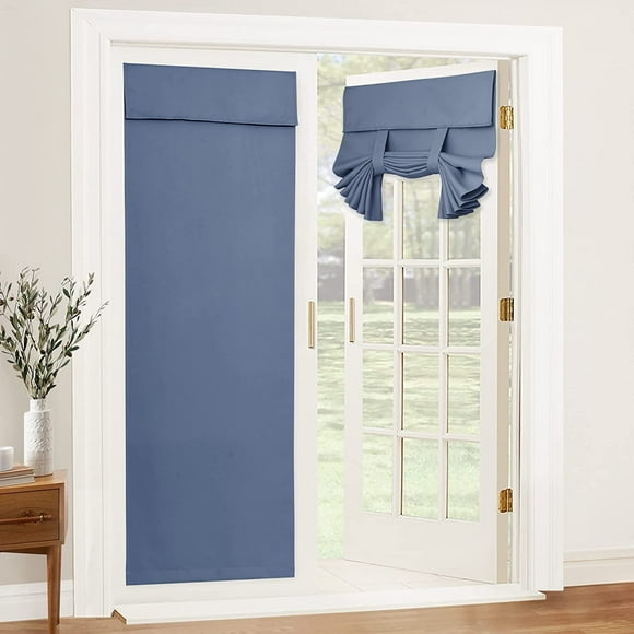 Jinsinto Blackout Door Curtain - for Patio French Door Front Door Sidelight Curtain Tie up Shade, W26 x L69 inch, Stone Blue