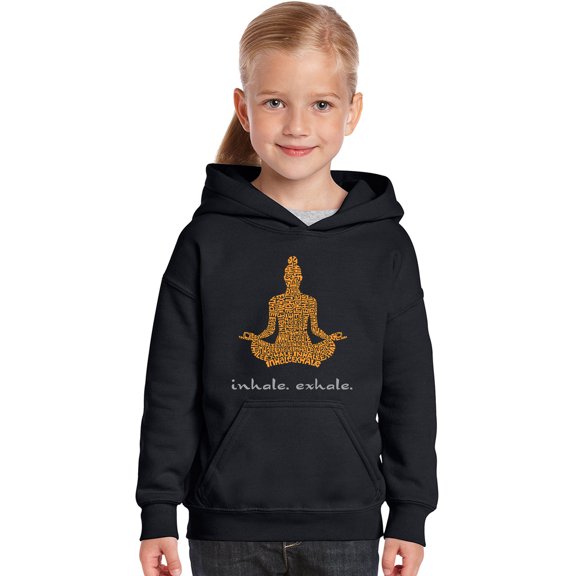 LA Pop Art Girl's Word Art Hooded Sweatshirt - Inhale Exhale