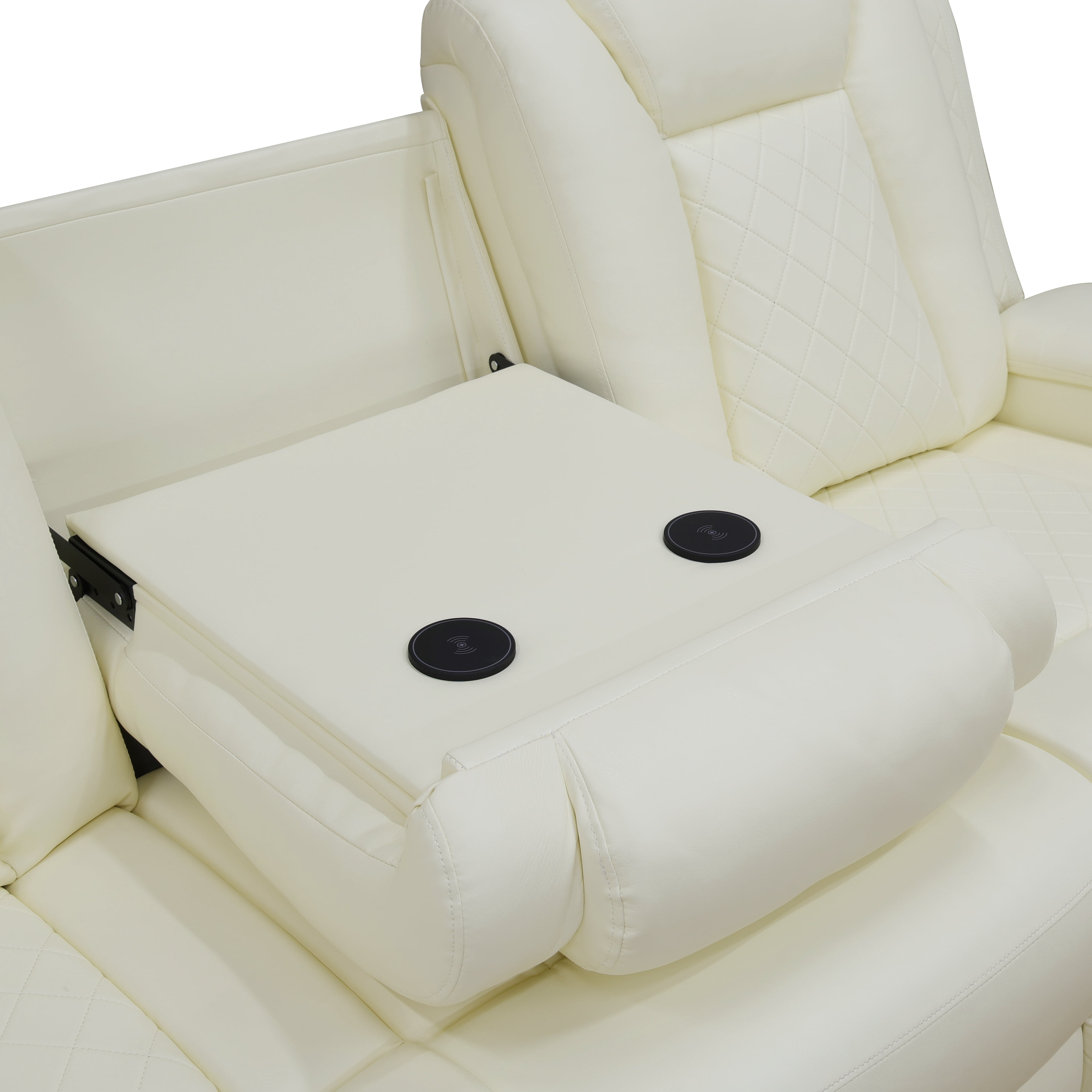 Gewnee Power Reclining Multifunctional Sofa with USB & Wireless Charging, Air Leather, Storage Console, Living Room,Off-white