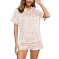 thumbnail image 2 of ASFGIMUJ 2 Piece Pajamas For Women Floral Graphic Print Short Sleeve Pj Sets Button Shirt And Shorts Loungewear Sets Home Wear, 2 of 4