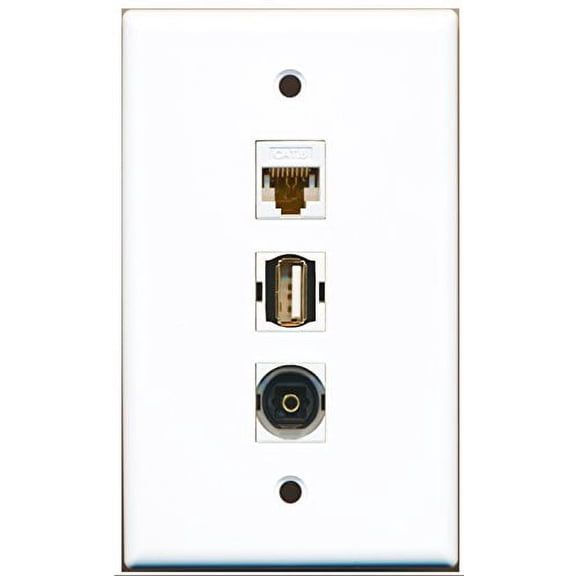 RiteAV - 1 Port USB A-A and 1 Port Toslink and 1 Port Cat6 Ethernet White Wall Plate