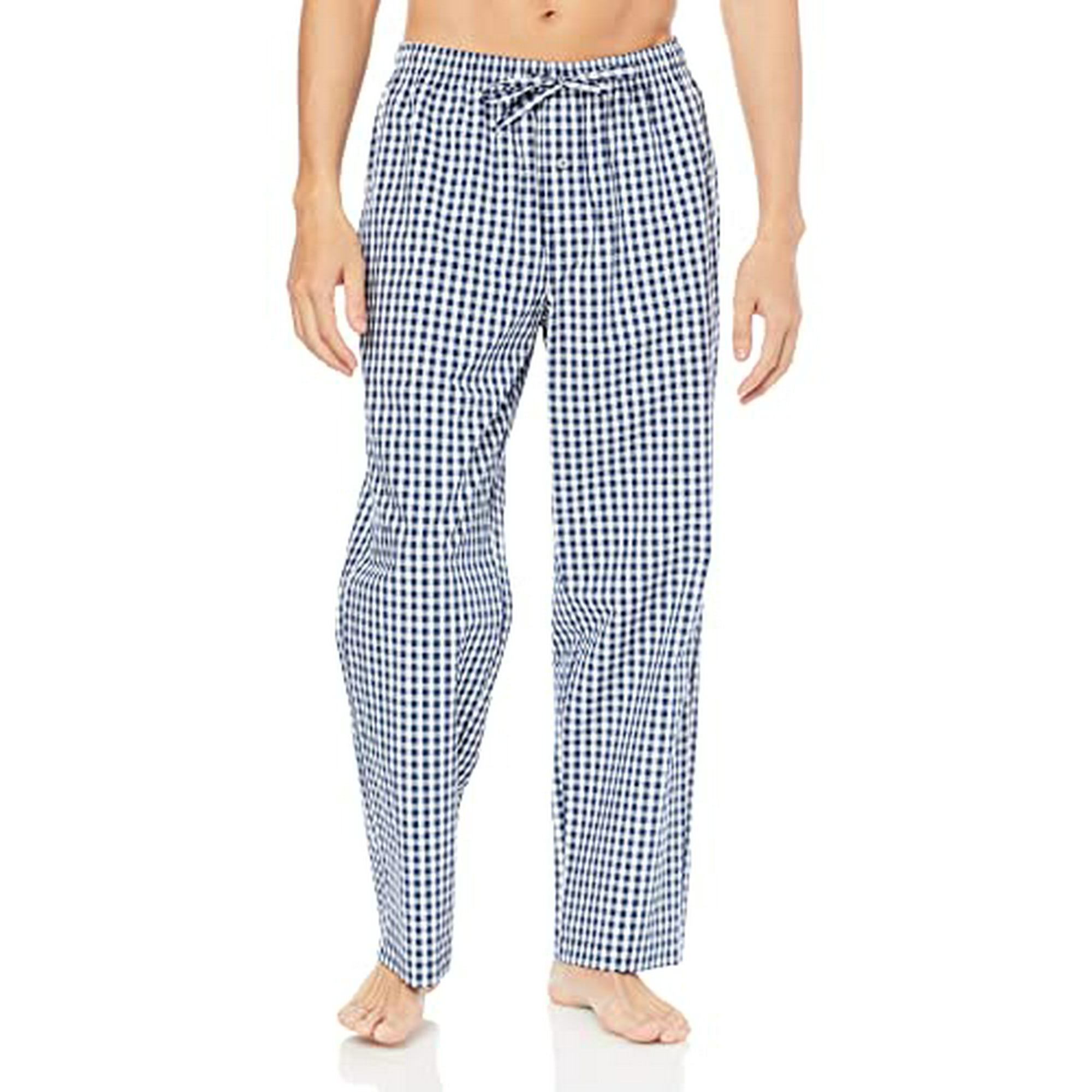 Amazon Essentials Men s Straight Fit Woven Pajama Pant Navy Gingham Small