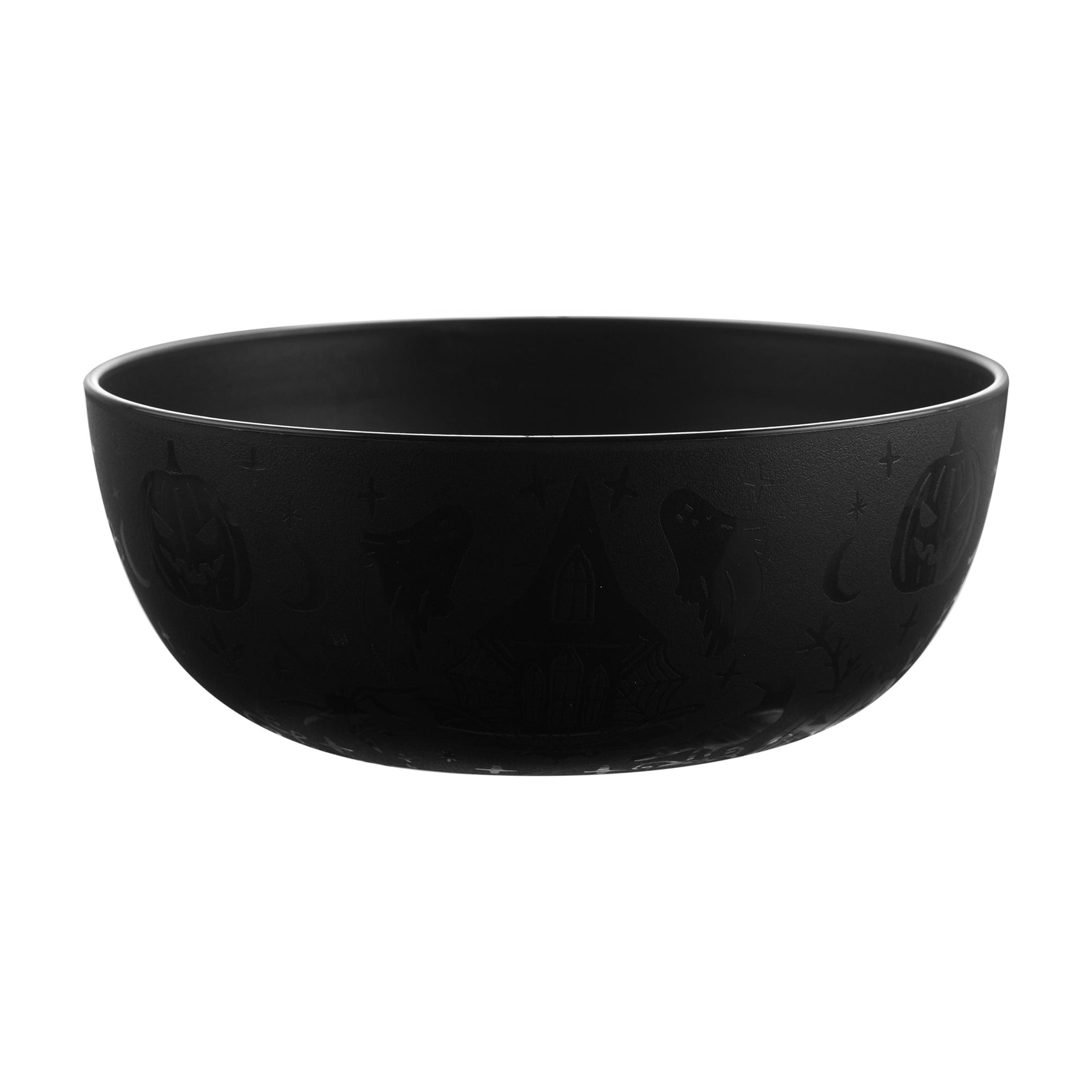 (6 pack) Mainstays 38 Ounce Round Plastic Etched Halloween Bowl, Black