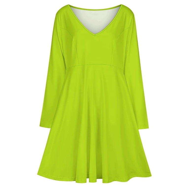 Bright Green Lime Neon Color Long Sleeve Dresses For Women Vintage Elegant  Party Dress Oversized V-neck Dress S-8XL - Walmart.com