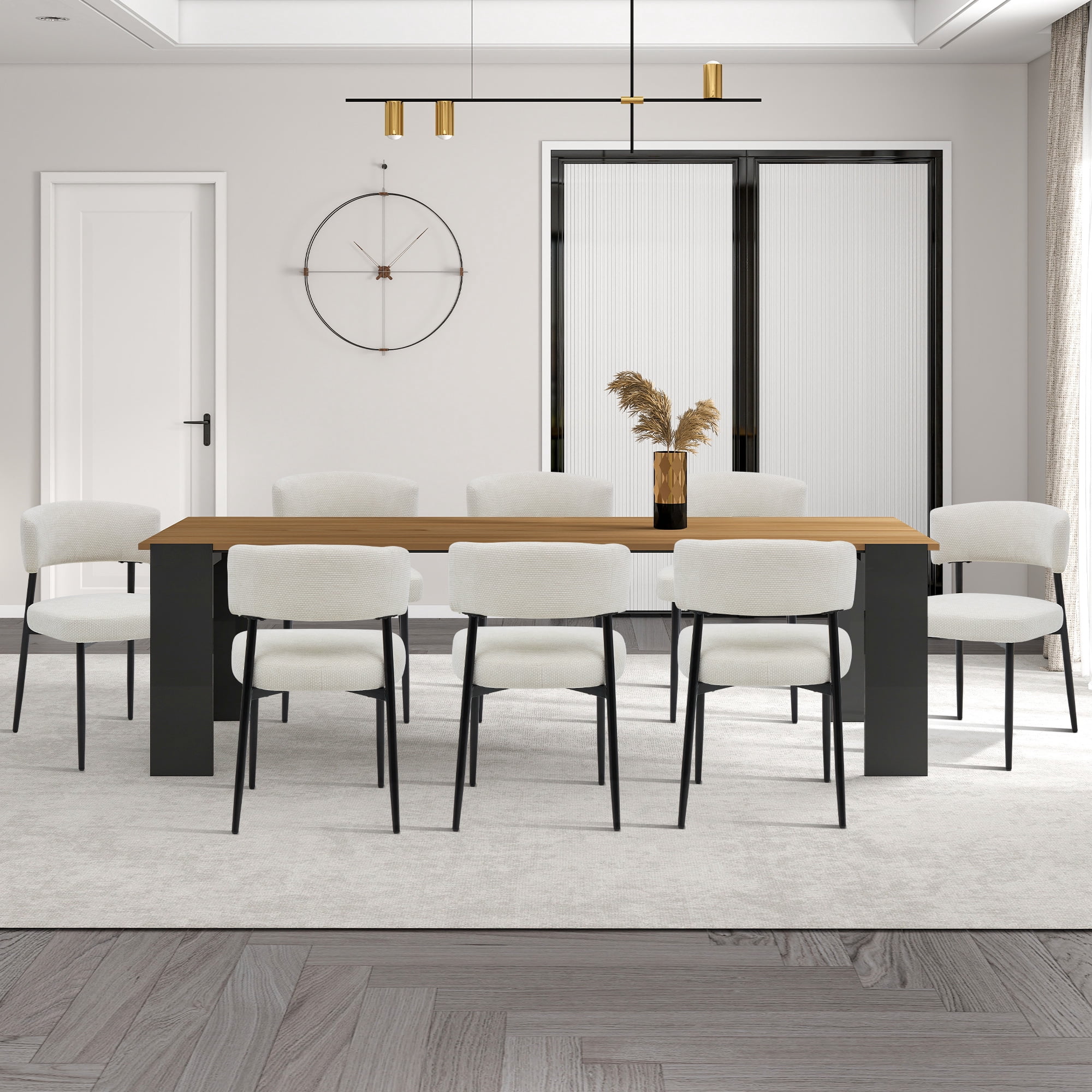 Modern Dining Chairs Set of 4, Upholstered Dining Chairs with Curved Backrest, Sturdy Metal Frame