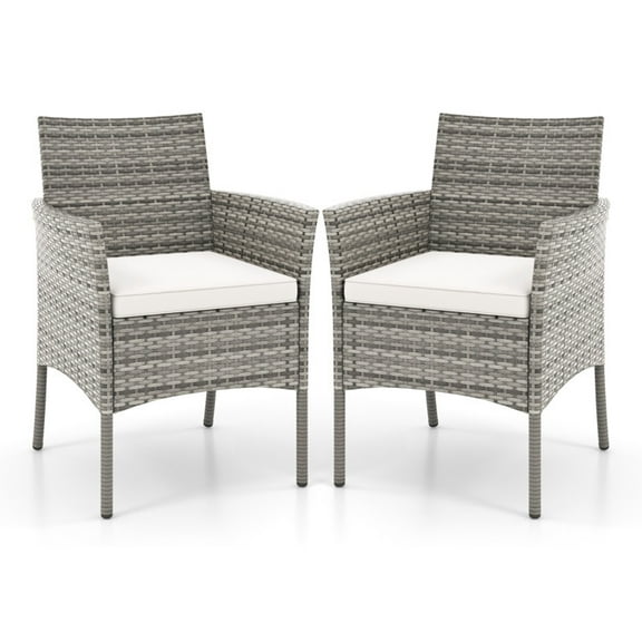 Canddidliike 2 Pieces Outdoor PE Rattan Armchairs with Cozy Seat Cushions, Seating & Patio Chair for Outdoor, White