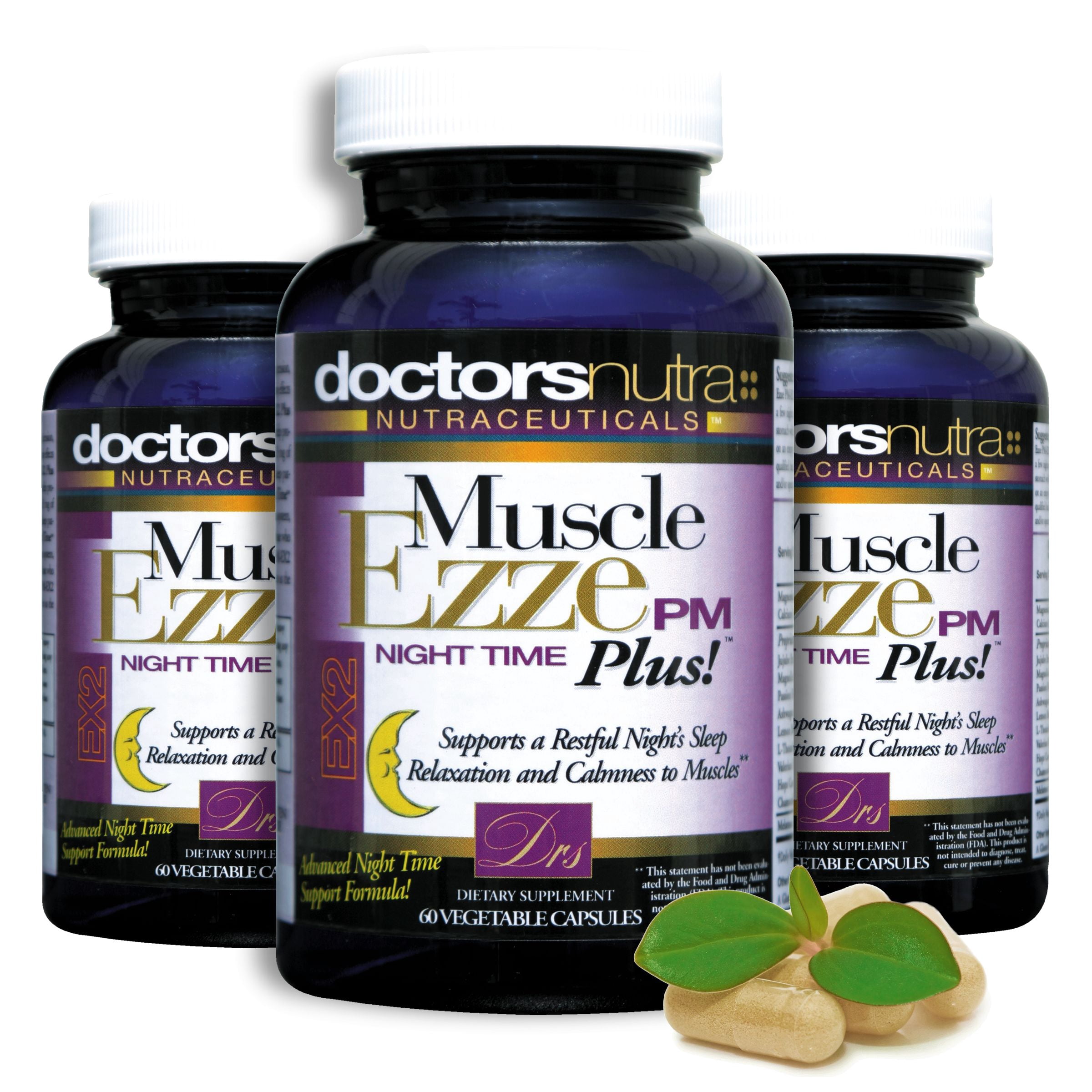 Natural Sleep Aid Muscle Ezze PM Plus Night Time Capsules by Doctors Nutra Nutraceuticals - Sleep Aid, Nighttime Use, Naturally Derived Ingredients - Safe and Effective - Gluten-Free - 60 Capsules