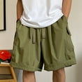 thumbnail image 2 of VSSSJ Mens Baggy Cargo Shorts Casual Cotton Relaxed Fit Elastic Waist Drawstring Shorts Outdoor Running Sports Work Shorts with Multi-Pockets Dark Green M, 2 of 7