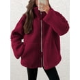 thumbnail image 4 of Osfvolr Womens Jacket Oversized Zip Up High Collar Long Sleeves Fuzzy Casual Winter Fall Coats with Pockets Wine Red M, 4 of 8
