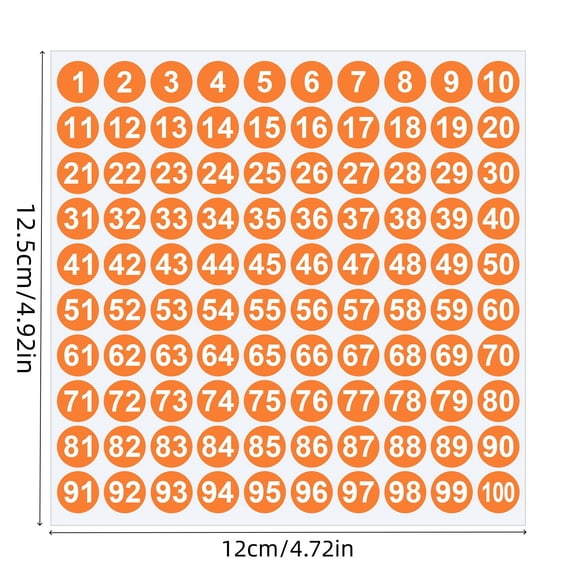 Number Stickers 1-100, Self Adhesive Round Labels, Orange Digit Decals for Mailbox, Inventory, Calendar, Office Organization YYUZH