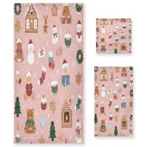3 Piece Bath Towels Set Bath Towel, Hand Towel and Face Towel for Bathroom, Gym, Hotel Pink Cute Christmas Icons