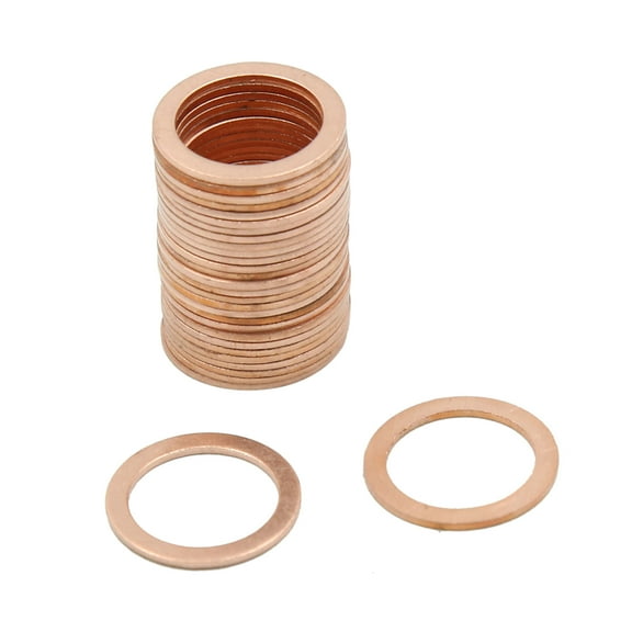 15mm Inner Dia Copper Crush Washers Flat Sealing Gaskets Rings 30pcs
