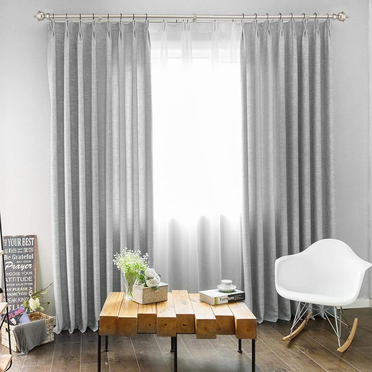eTeckram 5/8" Double Curtain Rod with Royale Finials,Pewter,84‘’-120‘’
