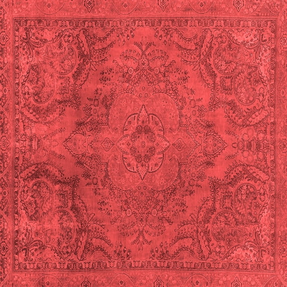 Ahgly Company Machine Washable Indoor Square Abstract Red Modern Area Rugs, 4' Square