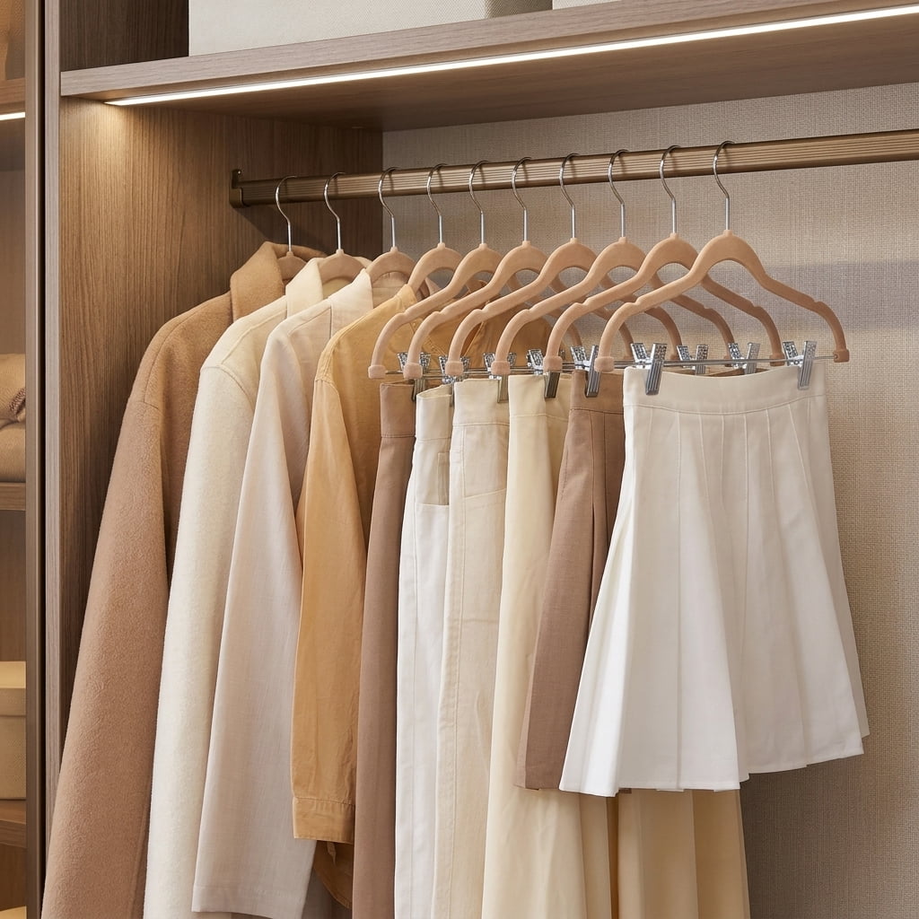Ledrem 30-pack Brown Velvet Pants Hangers with Adjustable Clips, Space-Saving for Skirts, Coats, Dresses