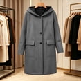 thumbnail image 6 of AKOEE Women's Hooded Wool Blend Coat Mid-length Casual Tweed Jacket with Pockets Long Sleeve Winter Outerwear, Dark Gray-A S, 6 of 7
